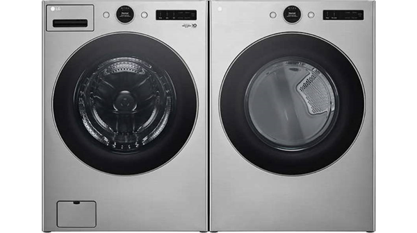 LG + 4.5 cu. ft. Smart Front Load Washer with TurboWash 360 and 7.4 cu. ft. Gas Dryer with AI Sensor Dry
