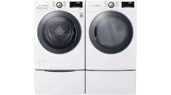 LG + 4.5 cu. ft. Smart Front Load Washer with TurboWash 360 and 7.4 cu. ft. Gas Dryer with TurboSteam