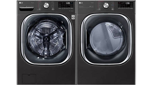 LG + 5.0 cu. ft. Front Load Washer with TurboWash 360 and 7.4 cu. ft. Electric Dryer with TurboSteam