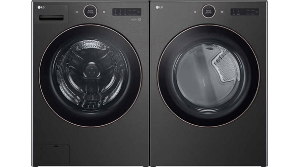 LG + 5.0 cu. ft. Mega Capacity Smart Front Load Washer and 7.4 cu. ft. Electric Dryer with TurboSteam