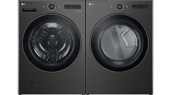 LG + 5.0 cu. ft. Mega Capacity Smart Front Load Washer and 7.4 cu. ft. Gas Dryer with AI Sensor Dry