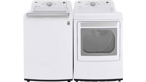 LG + 5.0 cu. ft. Top Load Washer with Impeller and 7.3 cu. ft. Electric Dryer with Sensor Dry