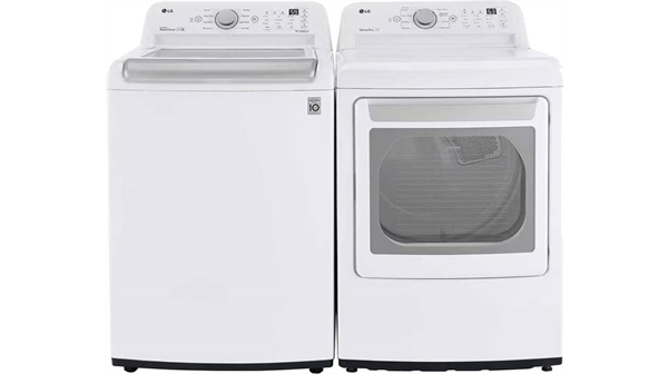 LG + 5.0 cu. ft. Top Load Washer with Impeller and 7.3 cu. ft. Gas Dryer with Sensor Dry