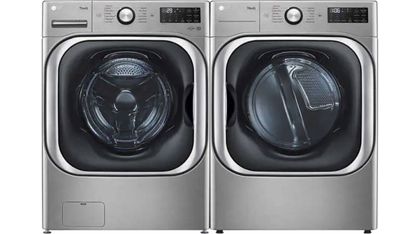 LG + 5.2 cu. ft. Front Load Washer and 9.0 cu. ft. Electric Dryer with Built-In Intelligence