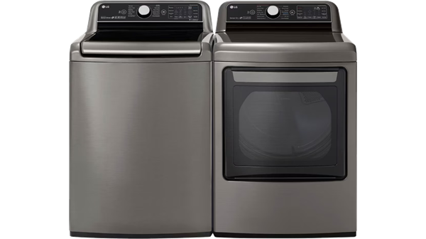 LG + 5.5 cu. ft. Smart Top Load Washer with TurboWash3D and 7.3 cu. ft. Electric Dryer with TurboSteam