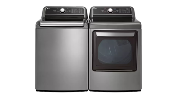 LG + 5.5 cu. ft. Top Load Washer with TurboWash3D and 7.3 cu. ft. Gas Dryer with EasyLoad Door
