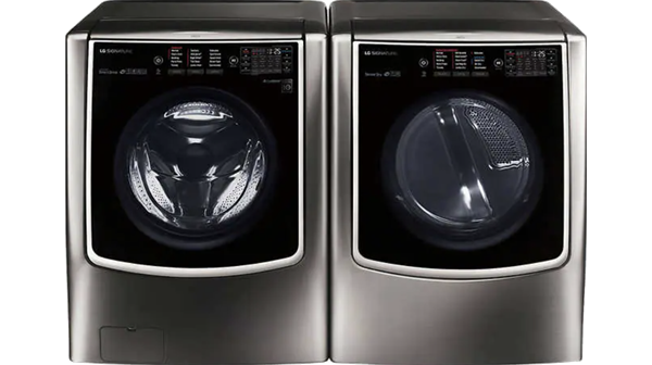 LG + Signature 5.8 cu. ft. Mega Capacity Front Load Washer and 9.0 cu. ft. Electric Dryer with TurboSteam